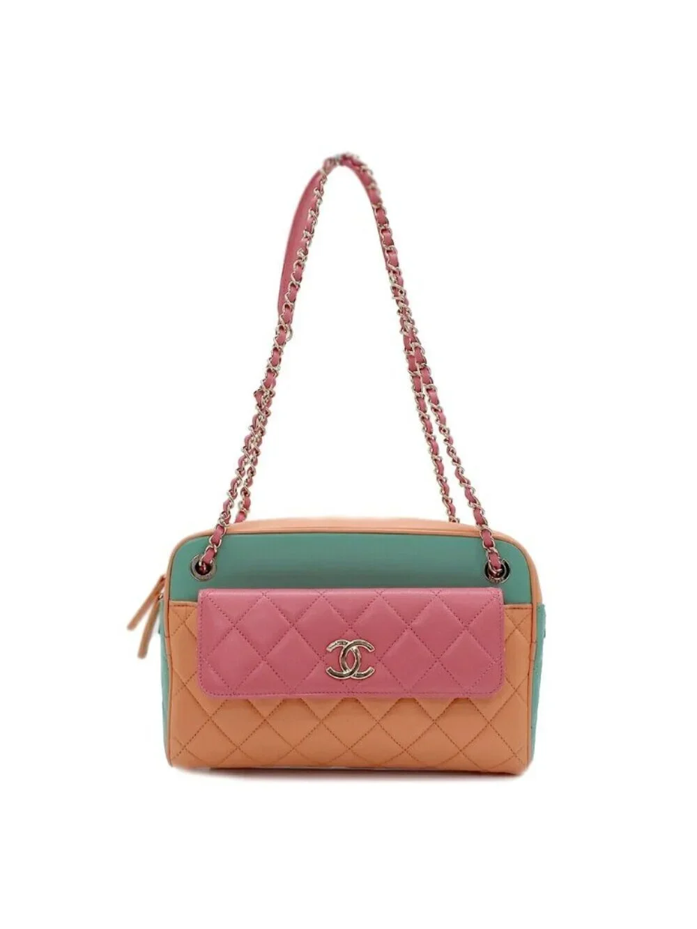 Chanel Shoulder Bag Multicolor Gold Leather CC Logo